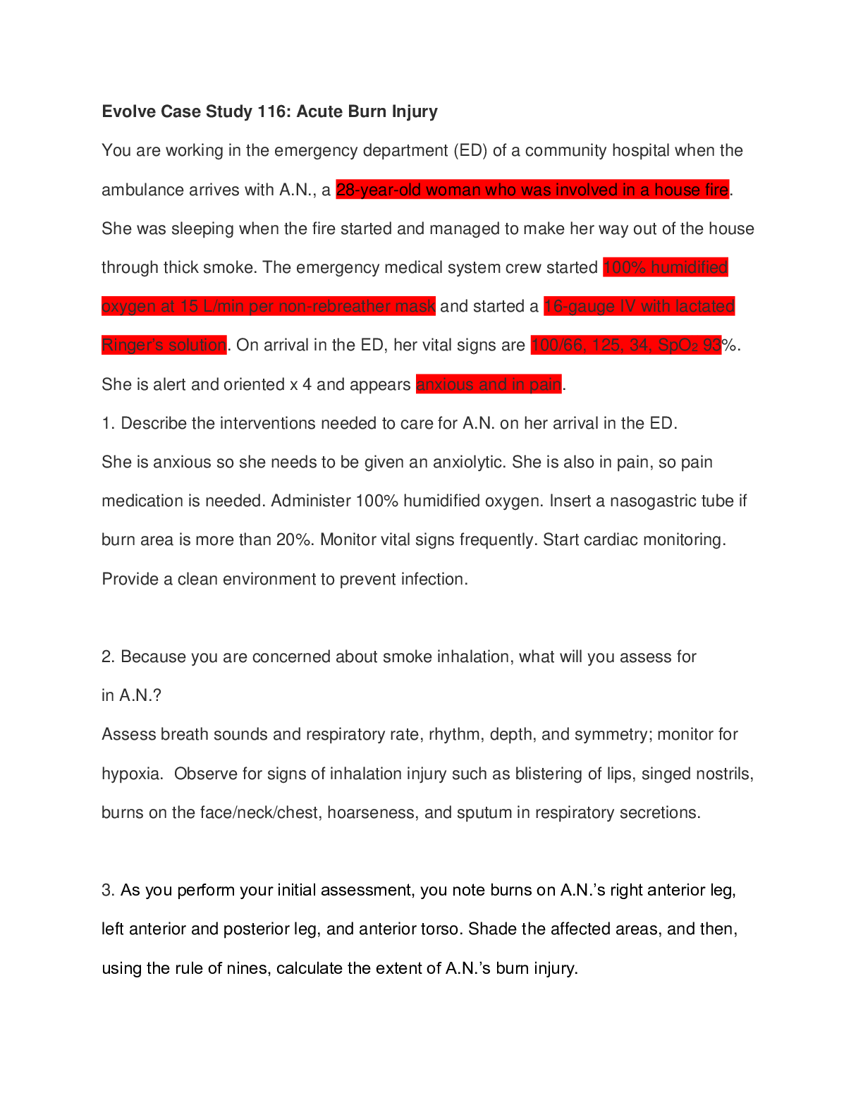 Preview of Evolve Case Study 116 Acute Burn Injury (Latest 2021) 100% Correct Study Guide, Download t
